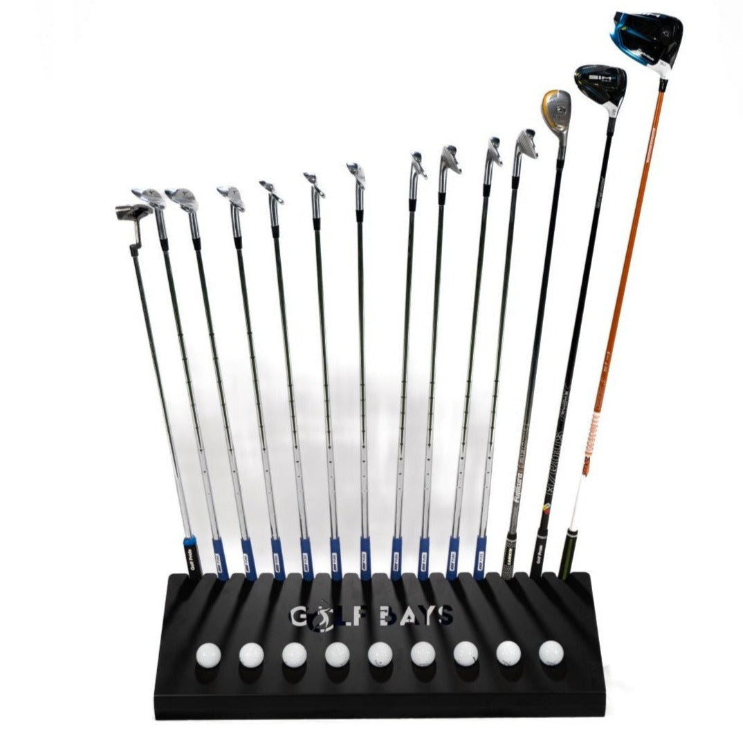 GolfBays Club Display Rack, Holds 14 Clubs & 9 Golf Balls , Indoor Golf Storage